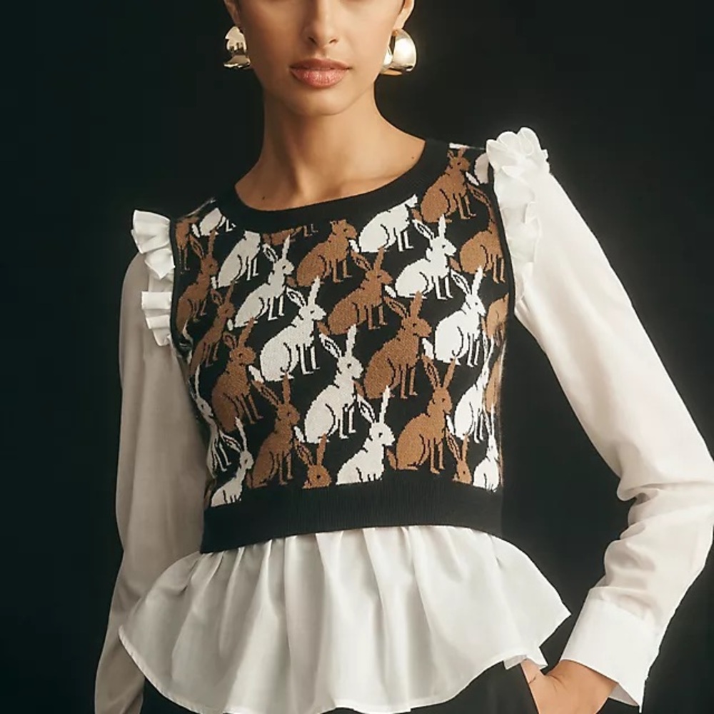 Maeve Ruffled Twofer Sweater Vest